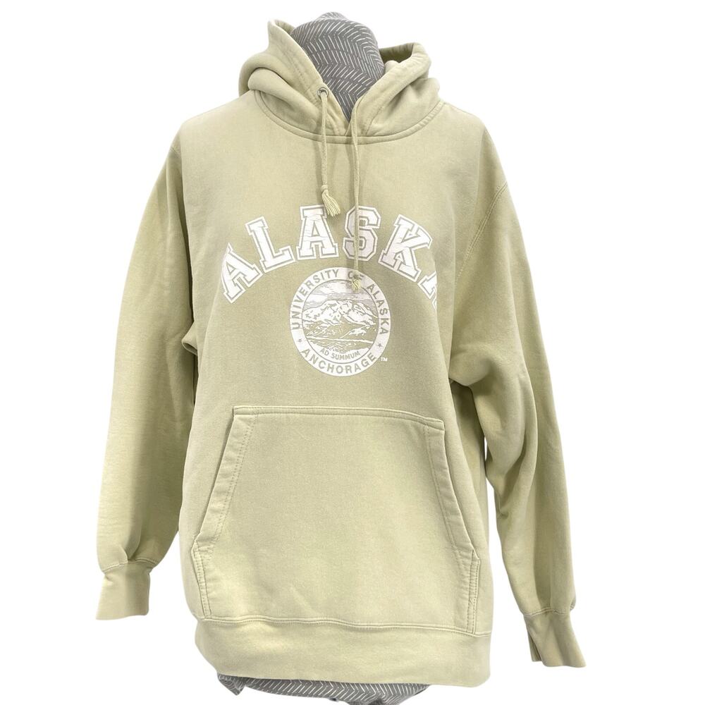 Souvenir Hoodie University of Alaska Anchorage Celery Tan Light Green Pullover M